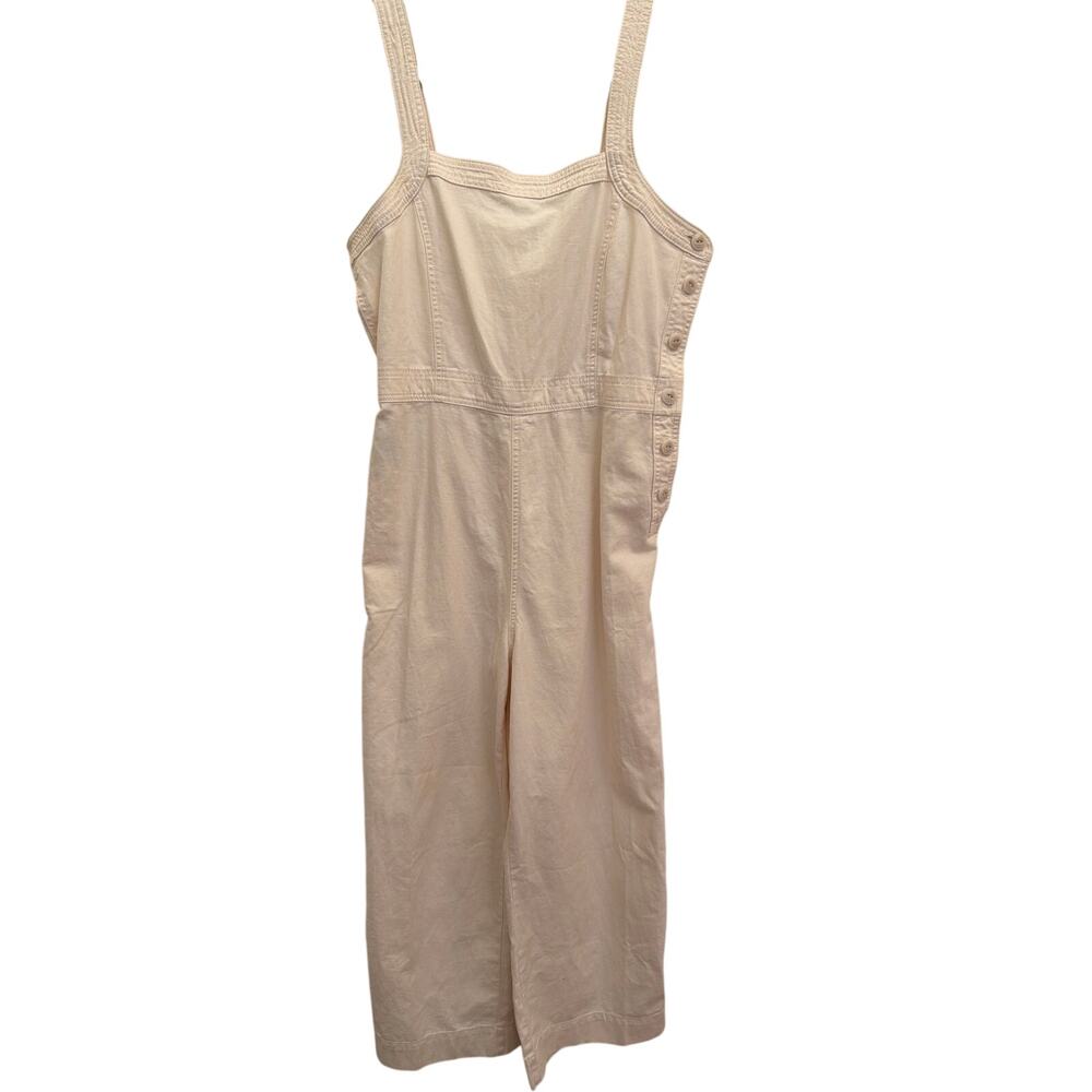 Gap Jumpsuit Women's Size 10 Cream Linen Cotton Blend Utility Boho Festival Chic
